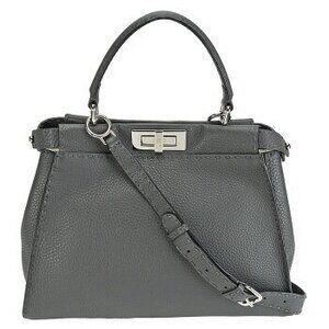 Fendi Selleria Peekaboo Regular Handbag Gray Leather Shoulder Bag